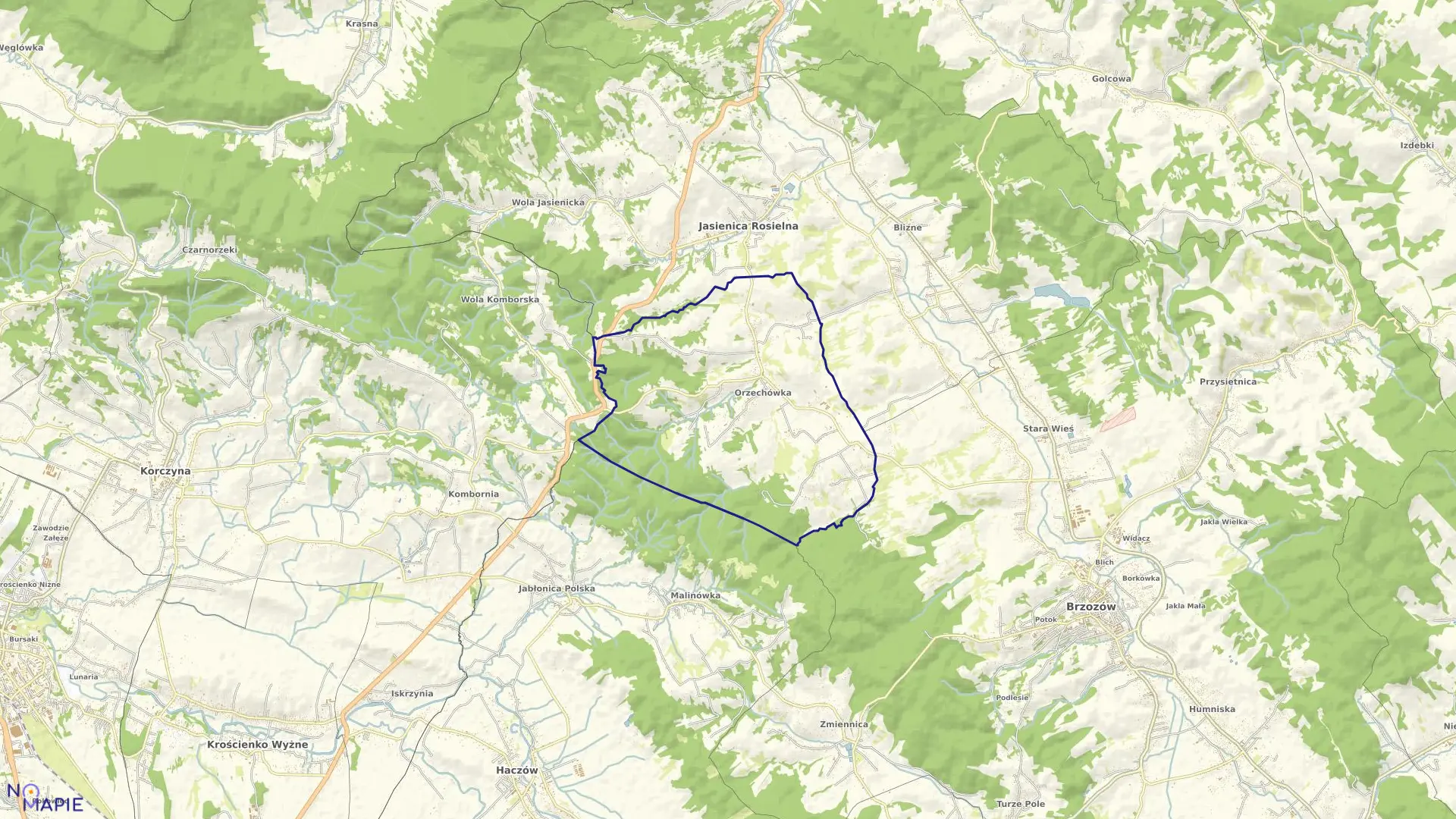 Mapa obrębu Orzechówka w gminie Jasienica Rosielna